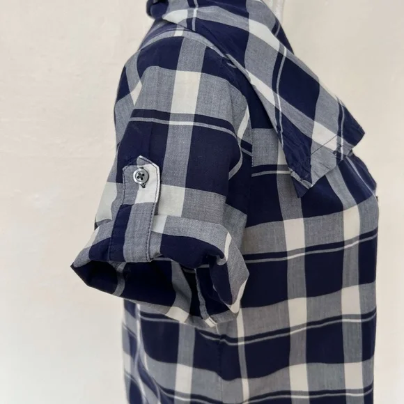 UNIQUE! Banana Republic Short Sleeved Blue Plaid Cotton Button Up Shirt - Picture 8 of 10